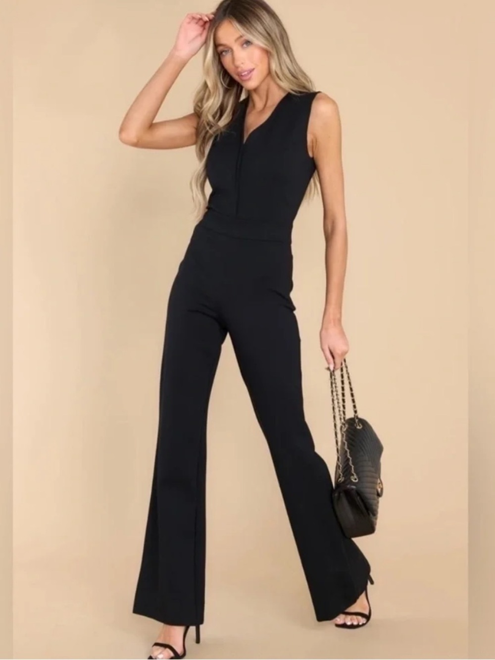 Spanx The Perfect Sleeveless Jumpsuit Classic Black Flare Leg M (short/petite) - Picture 2 of 14